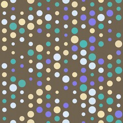 Seamless, repeating pattern of colorful polka dots on a warm brown background © joeycheung