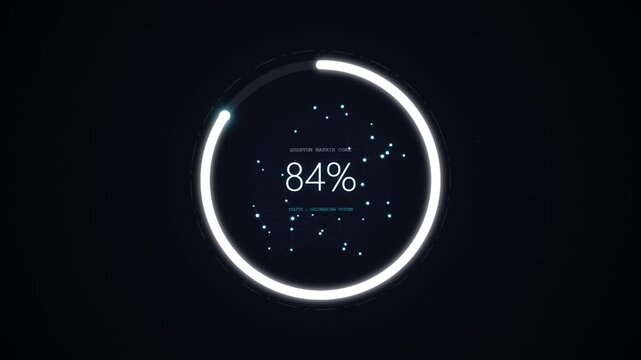 Futuristic digital progress bar interface showing quantum matrix core system calibration loading