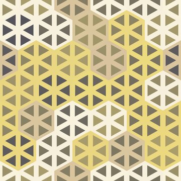 A seamless geometric pattern featuring interlocking polygonal shapes in earthy tones.
