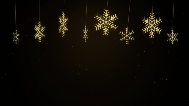 Golden hanging snowflake ornaments for christmas or winter holiday festive decorations