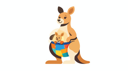Obraz premium Mother Kangaroo Carrying Baby Illustration