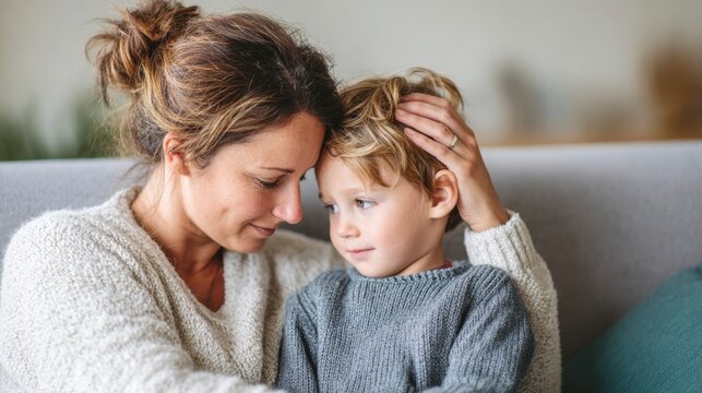 A Heartwarming Moment Between a Mother and Her Young Son, Capturing the Essence of Love, Connection, and Intimacy in a Cozy Home Environment