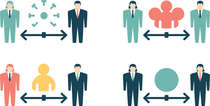 Social Distancing Vector Icon Set Showing Business People Keeping Safe Distance Apart in Office Corporate Safety Guidelines and Workplace Regulations Marketing Layouts