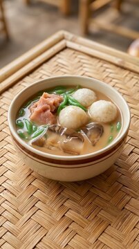 Traditional Indonesian Es Gempol Pleret Dessert Served in a Ceramic Bowl