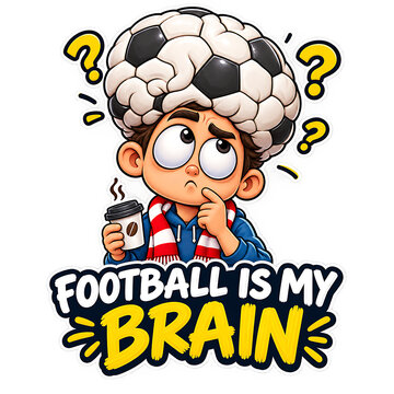 Football Is My Brain Sticker, football, soccer, brain, sports, football fan, soccer fan, supporter, football lover, soccer lover, sports obsession, football obsession, game day, matchday, team spirit,