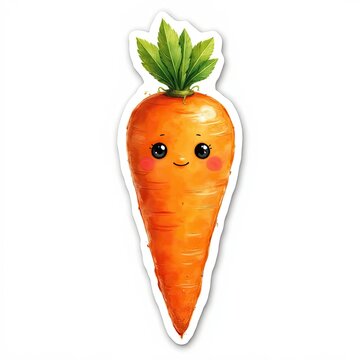 Cute Cartoon Carrot Character with a Smiling Face and Green Leaves on Top
