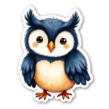 Cute cartoon owl character with large eyes, fluffy feathers, and bright details on a white background