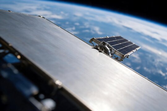 Close View of Orbital Data Center Thermal Radiator and Solar Array