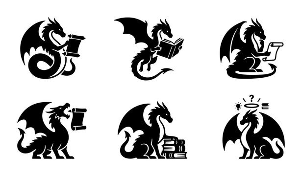Mythical Dragon Icons, Fantasy Creature Set, Ancient Lore Symbols, Medieval Legend Graphics