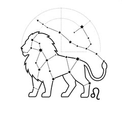 Obraz premium Leo Zodiac Lion Silhouette Constellation Lines Vector