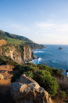 Highway 1 and Big Sur along Pacific Ocean coast view near Bixby Bridge .travel, vacation, weekend banner .