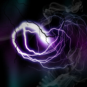 C&oelig;ur &eacute;lectrique en foudre violette lumineuse sur fond noir
