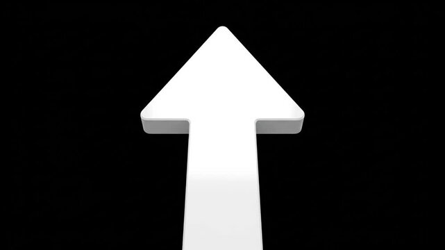 White 3D arrow pointing upwards on a black background