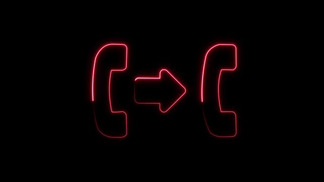 Call transfer icon glowing red neon isolated on black