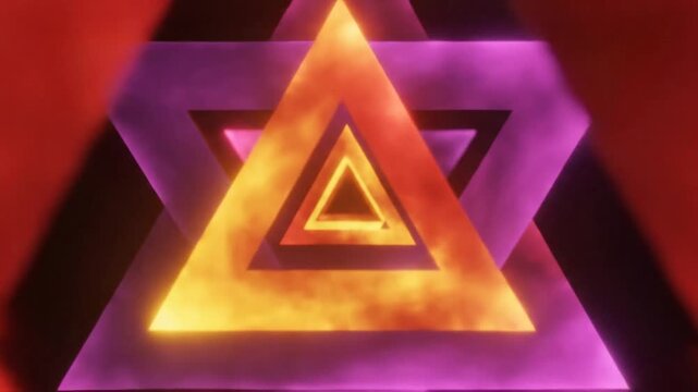 Glowing geometric star with nested colorful triangles