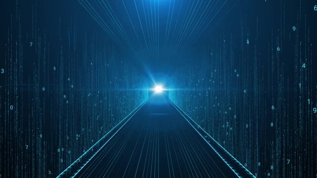 Digital Binary Code Cyber Tunnel Loop with Glowing Light