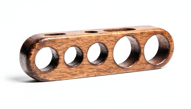 Wooden spaghetti measure tool features varying hole sizes for portioning.