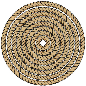 Coiled nautical rope vector illustration arranged in a circular spiral pattern