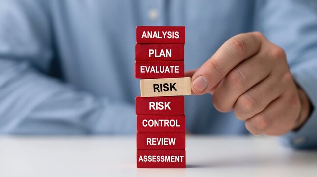 Risk management professional using a business strategy process of assessment and control to build a stable tower