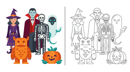 Fototapeta premium Halloween Characters Group Isolated Transparent Background Vector Art