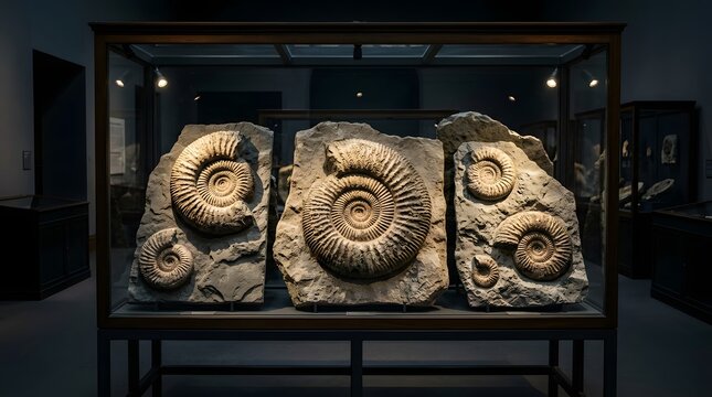 Multiple Ammonite Fossils and Petrified Shells Embedded in Natural Rock Surface