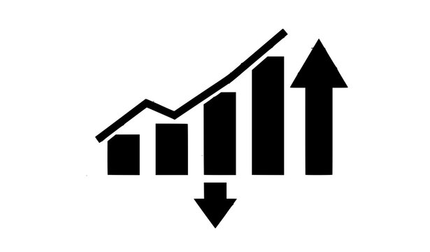 Financial Data Trend Pictogram with Up Down Arrows and Bar Graph Vector Symbol for Business Growth and Market Analytics