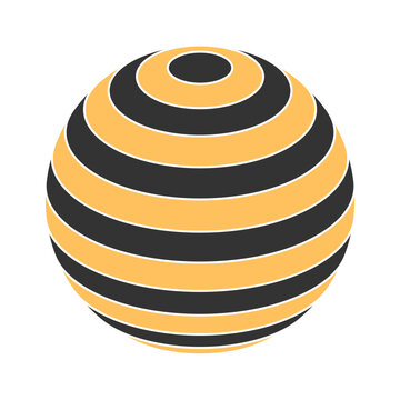 A round sphere built from alternating horizontal striped bands creates a strong 3D volume. It works as a globe, ball, planet or logo mark for themes of world, unity, balance, geometry and motion.