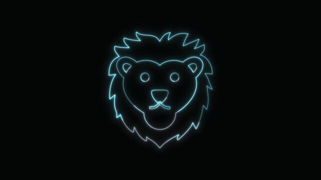  Lion Icon Neon Seamless Loop 4K with Black Background Animated Promotional Typography for Video Editing