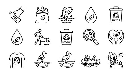 Fototapeta premium Eco Icons: Recycling, Nature, Sustainability, Pollution, Conservation, Clean Energy