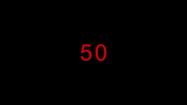 Number counter animation from 100 to 0 numbers on a black background, Animated counting Numbers from hundred to zero with alpha channel, Counting number 4k motion animation 