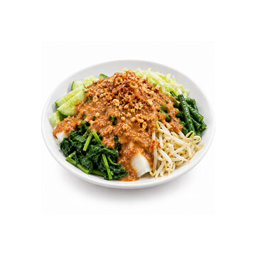 Indonesian Pecel Vegetables with Peanut Sauce Isolated on White