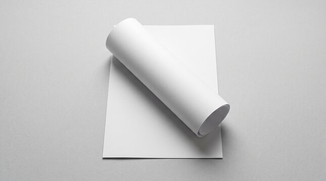 White blank paper sheet and scroll mockup isolated on grey background