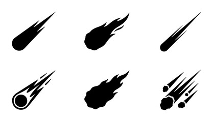 Meteor Icons, Falling Stars, Comets, Space Objects, Cosmic Events, Celestial Bodies, Vector Graphics © Kabita