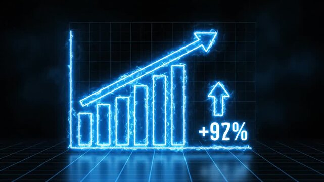 Glowing blue bar graph showing decline and 50% growth