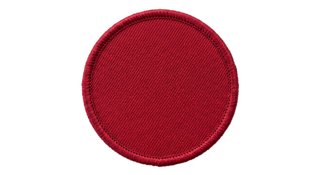 Red circular fabric patch with embroidered border for custom design and applique purposes on clothing.