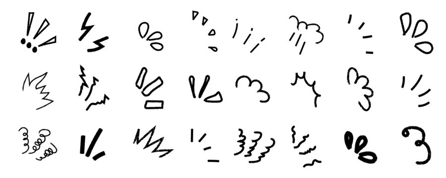 Set of handdrawn comic book style expression symbols isolated on white background