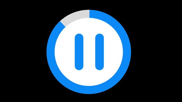 Circular Pause Button Loading Progress with Success Checkmark Animation Loop on Black Background