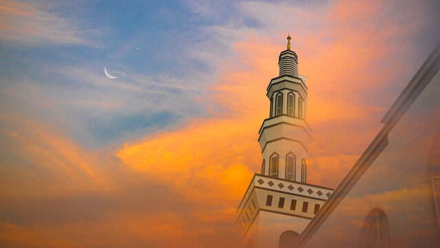 Masjid dome islam moon star night isra miraj namaz sunset background mubaruk greeting islam ramadan element masjid aqsa hajj kaaba umrah eid arabian religion islamic arab muslim greeting miraj kaaba.