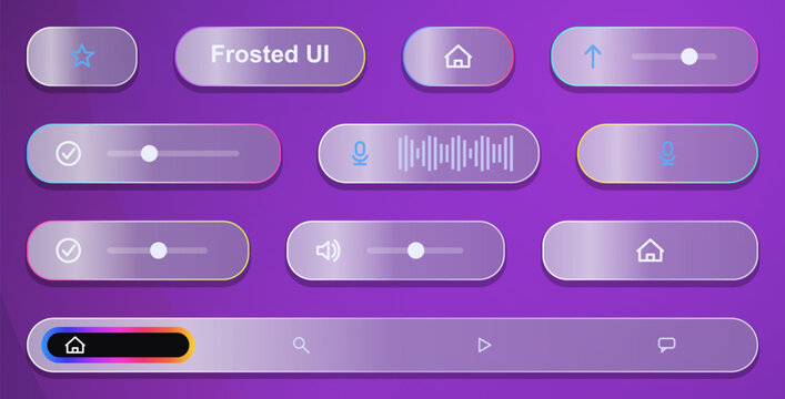 Frosted ui flat style button set with home, play, pause, and settings icons Vector
