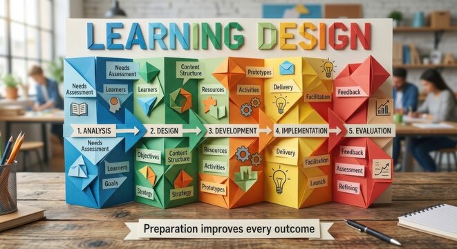 Folding Paper Diagram Illustrates Instructional Design Process