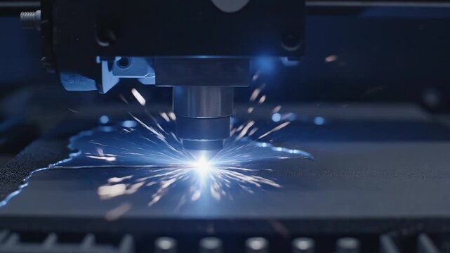 Industrial metal 3d printer melting powder bed with blue laser beam