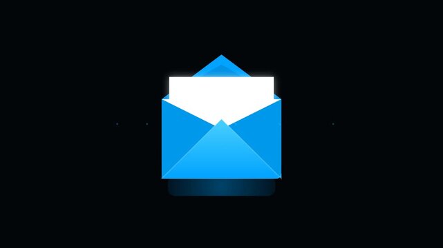 Blue Envelope Email Letter Notification Motion Graphic 3D Animation On Black Screen Background For Digital Business Communication Concept
