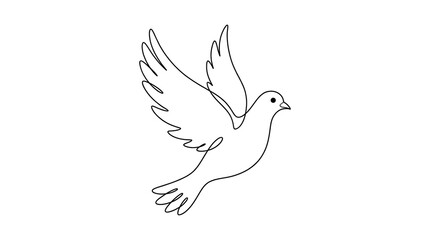 Fototapeta premium A single continuous line drawing of a dove flying with wings spread in a graceful motion.