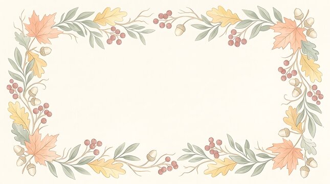 Watercolor floral frame with delicate blossoms and lush green leaves on a pale background