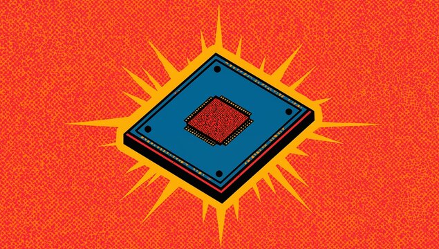 Modern computer chip with radiant design, electronic hardware technology concept