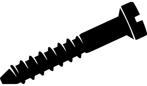 Diagonal Threaded Slotted Screw Black Silhouette Vector Icon