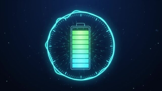 Battery Icon Visualizing Charging Progress in Neon Circular Interface