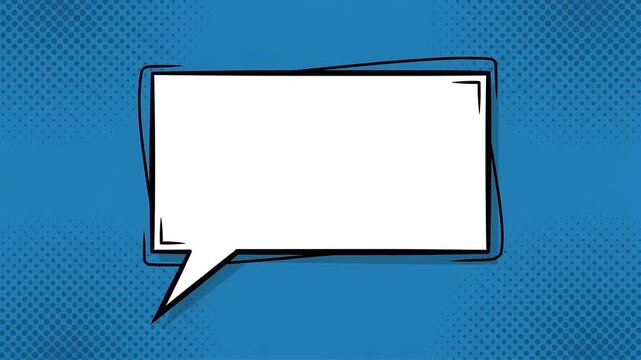 Comic book speech bubble on blue halftone background, blank retro pop art text balloon, vintage cartoon communication frame for video editing