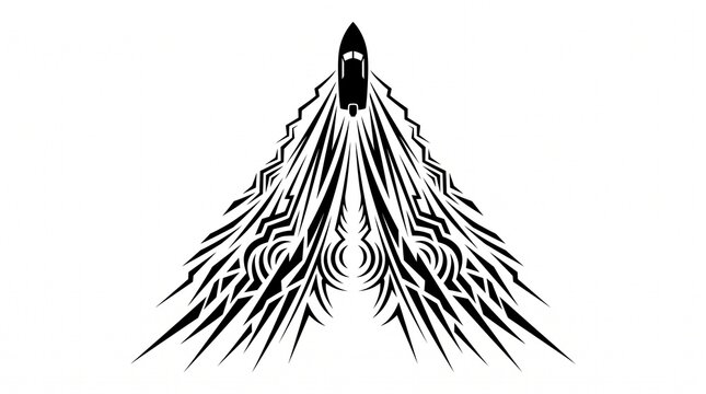 Tribal Tattoo Style Speedboat Graphic with Abstract Water Wake Pattern Vector Illustration for Marine Logo Design and Nautical Decals