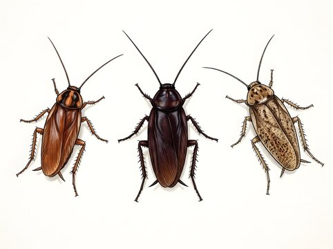 Three colorful cockroaches vector design isolated on white background